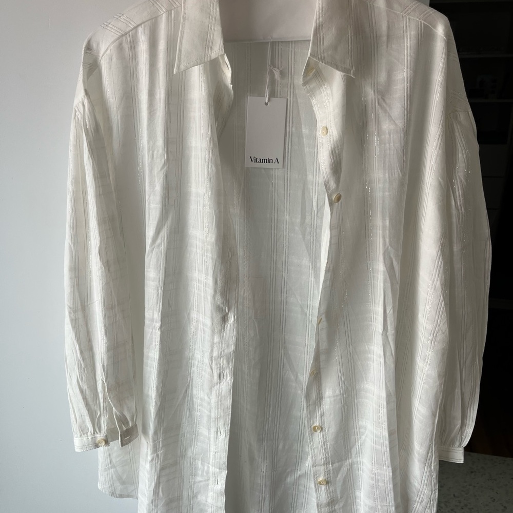 Never worn vitamin a linen coverup, long sleeve swim cover up shirt dress
